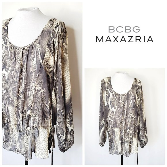 BCBGMaxAzria Tops - BCBG Snake Print Flowy Tie Blouse